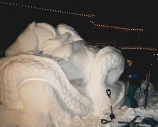 A snow sculpture by Ginny Hall.